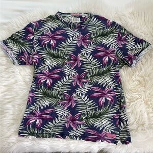 Scotch & Soda Men's Purple Palm-Print Crewneck Short Sleeve T-Shirt Size XL